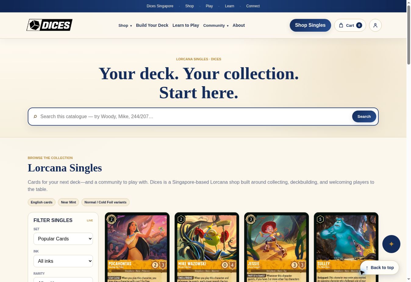 Collection browsing page from Dices Singapore