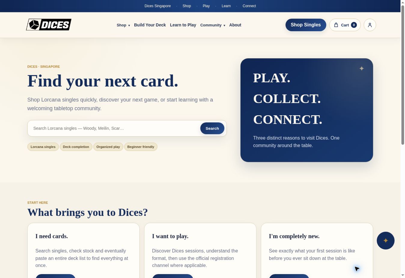 Dices Singapore online store homepage